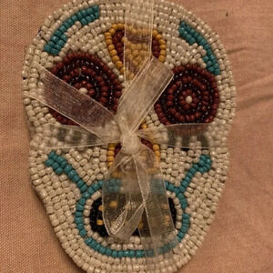 NEW Day of the Dead Skull Ghost Beaded 4pc Coaster Set